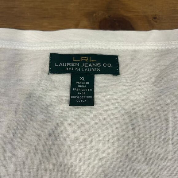 LAUREN RALPH LAUREN Jeans Sz XL White Lace 3/4 Sleeve 1/4 Button Casual Comfort - Picture 6 of 7